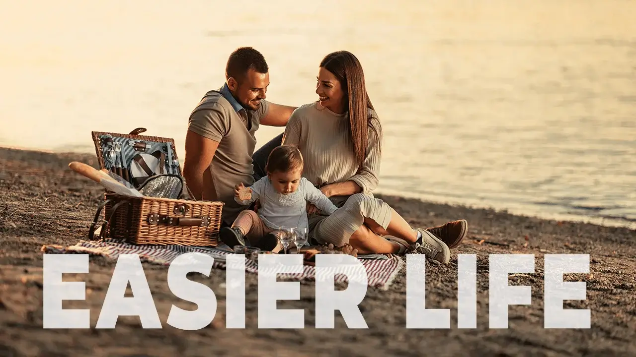 Happy family of a mother, father and a little daughter living easier life.